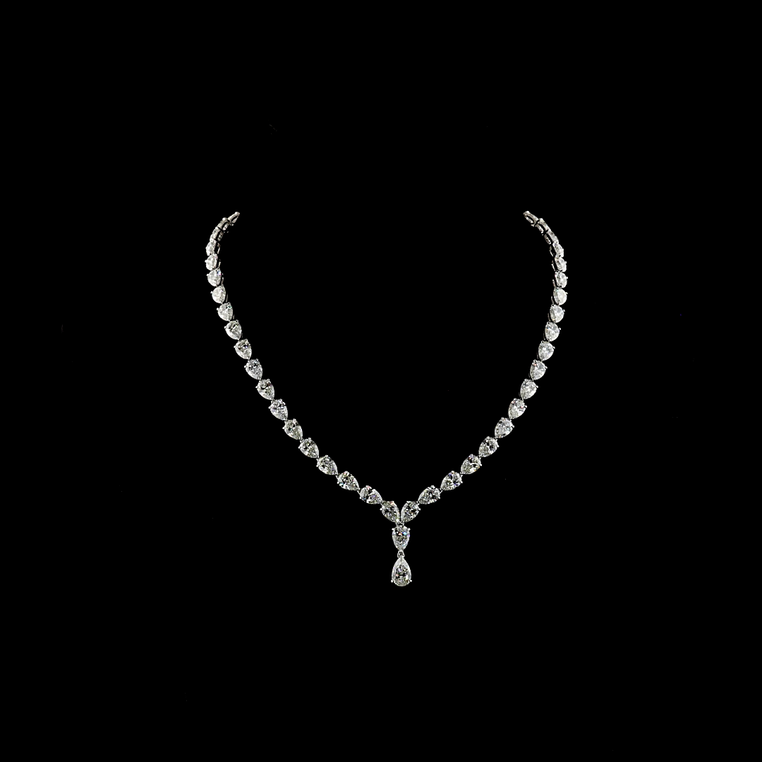 Lab-Grown 38.67 Carat Pear E-F-VS1 Diamond 14K White Gold Lariat Necklace