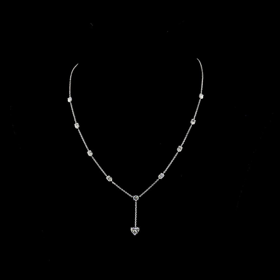 Lab-Grown 4.01 Carat MIX E-VS1 Diamond 14K White Gold Lariat Necklace