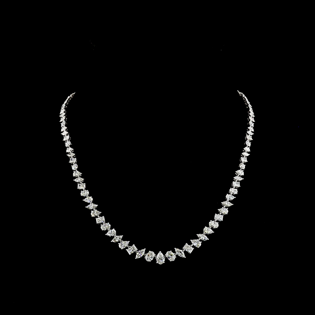 Lab-Grown 15.28 Carat Pear E-F-VS Diamond 14K White Gold Station Necklace