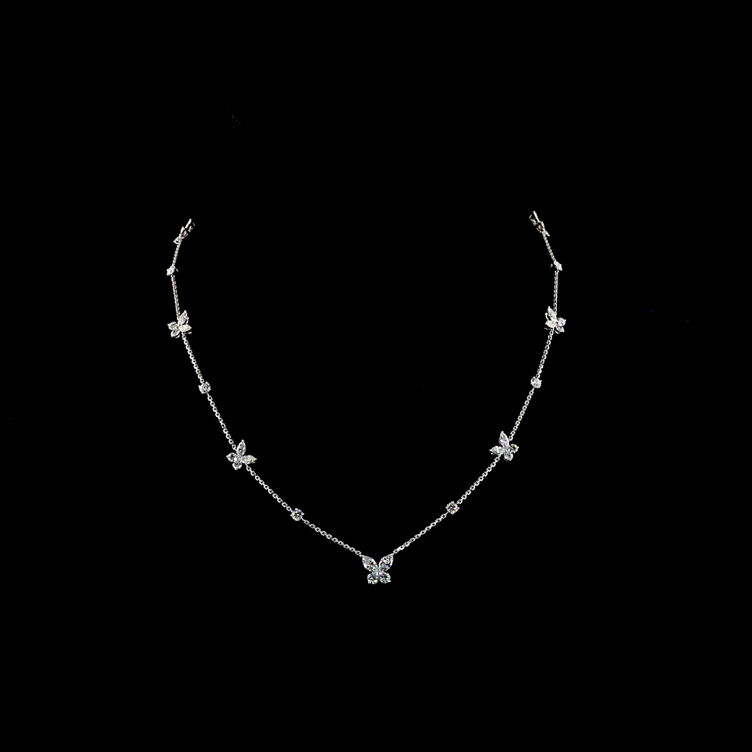 Lab-Grown 3.48 Carat MIX E-VS Diamond 14K White Gold Station Necklace