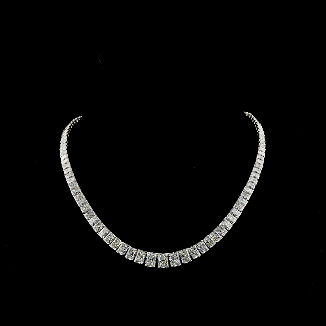 Lab-Grown 45.39 Carat Radiant E-F-VVS2 Diamond 14K White Gold Riviera Necklace