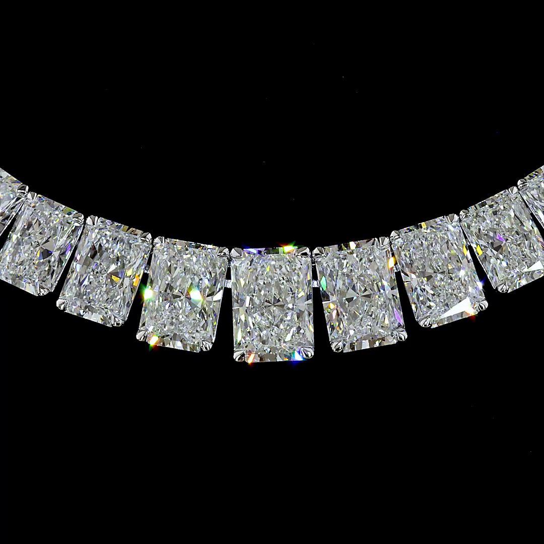 Lab-Grown 45.39 Carat Radiant E-F-VVS2 Diamond 14K White Gold Riviera Necklace