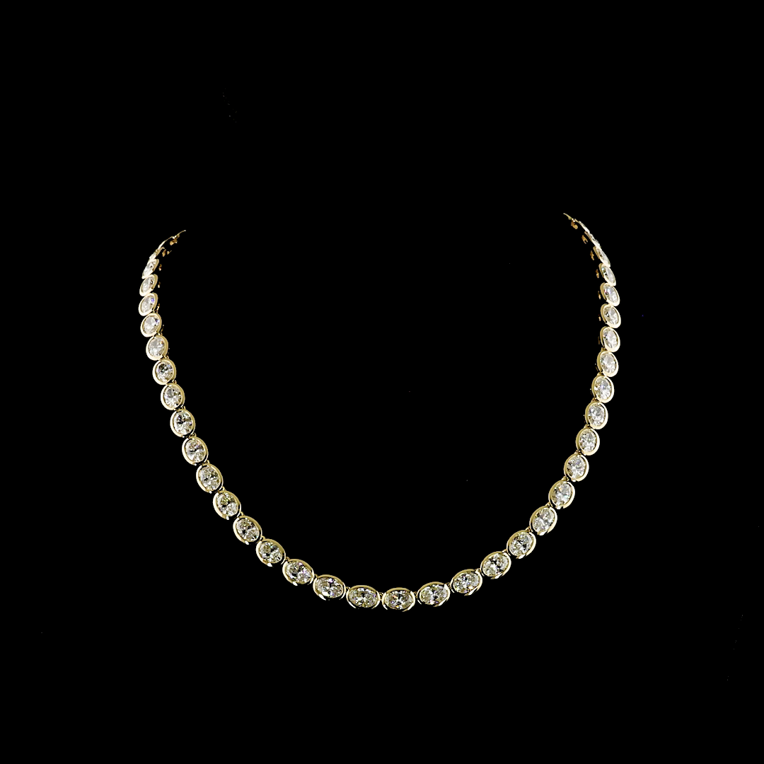 Lab-Grown 28.05 Carat Oval E-F-VS Diamond 14K Yellow Gold Tennis Necklace