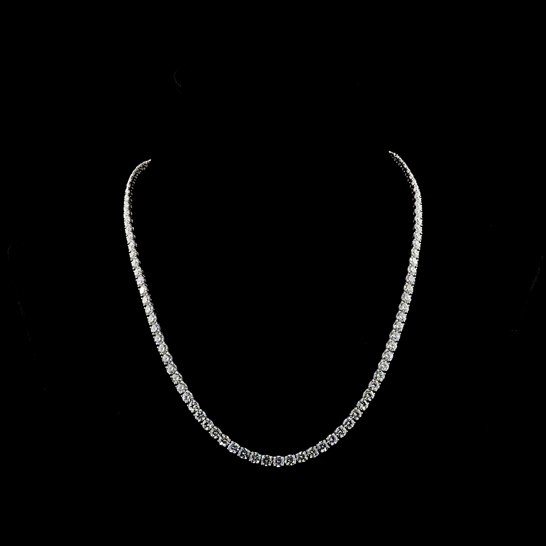 Lab-Grown 24.85 Carat Round E-F-VS2 Diamond 14K White Gold Tennis Necklace