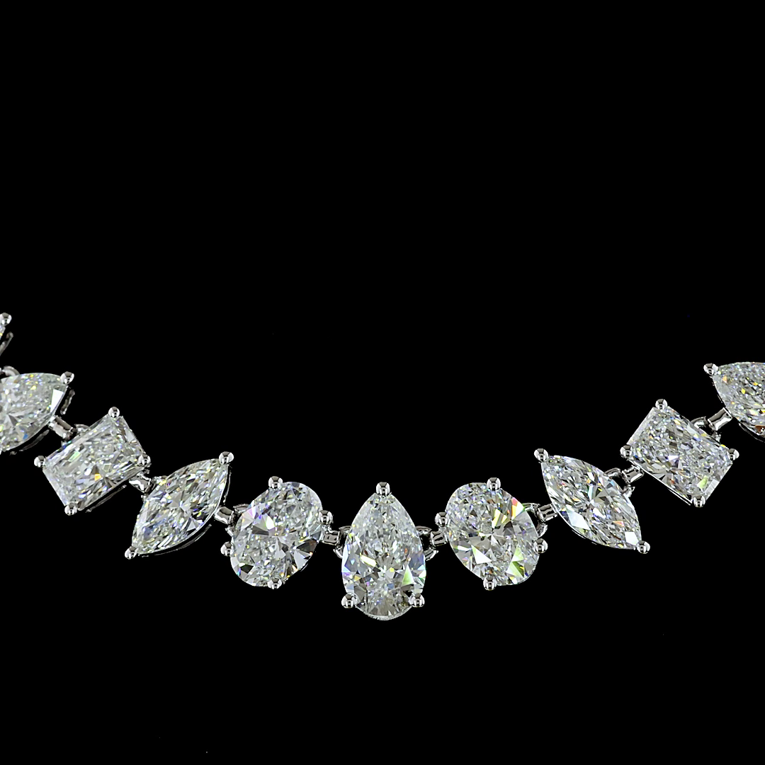 Lab-Grown 15.35 Carat MIX E-F-VS1 Diamond 14K White Gold Station Necklace