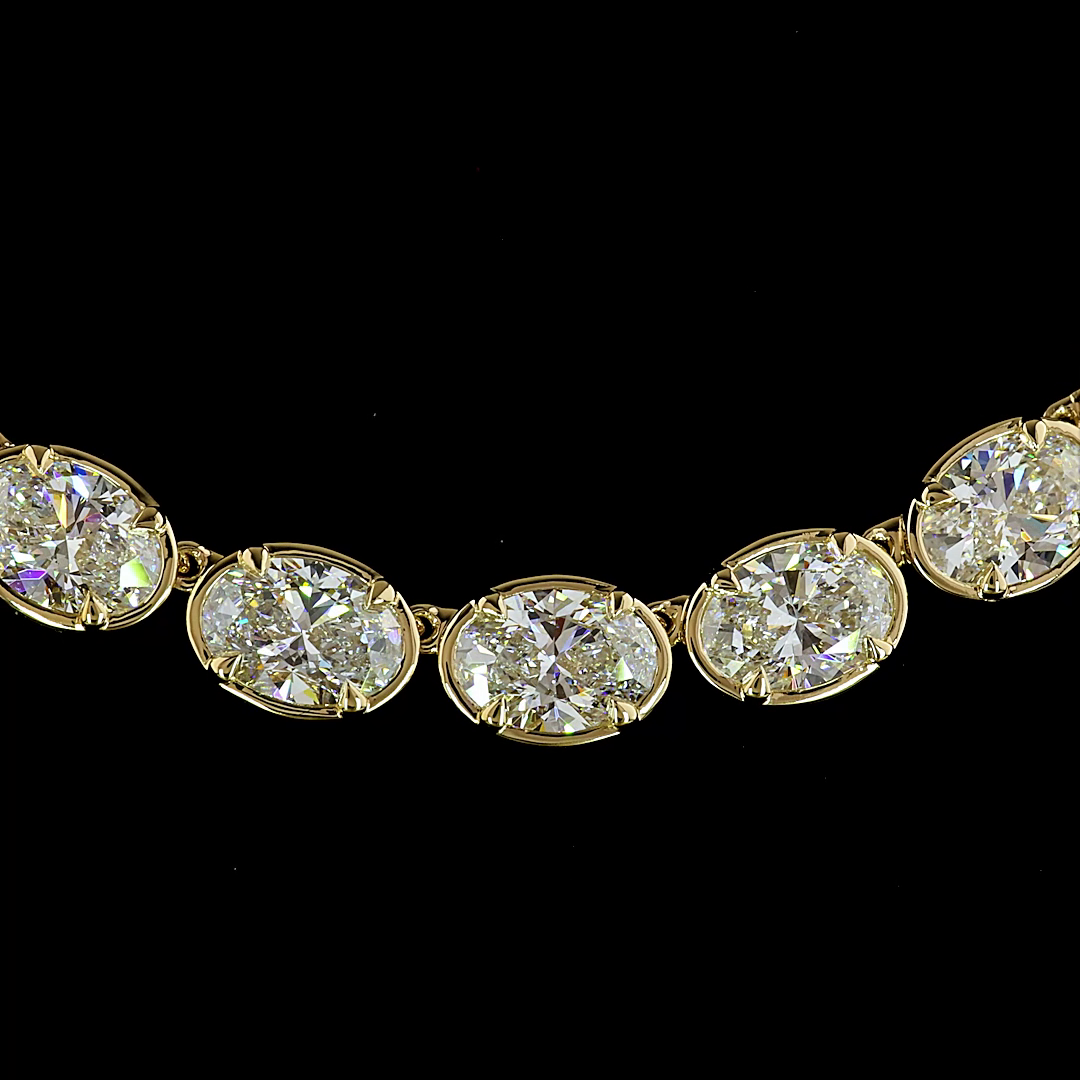 Lab-Grown 36.4 Carat Oval E-F-VS Diamond 14K Yellow Gold Tennis Necklace