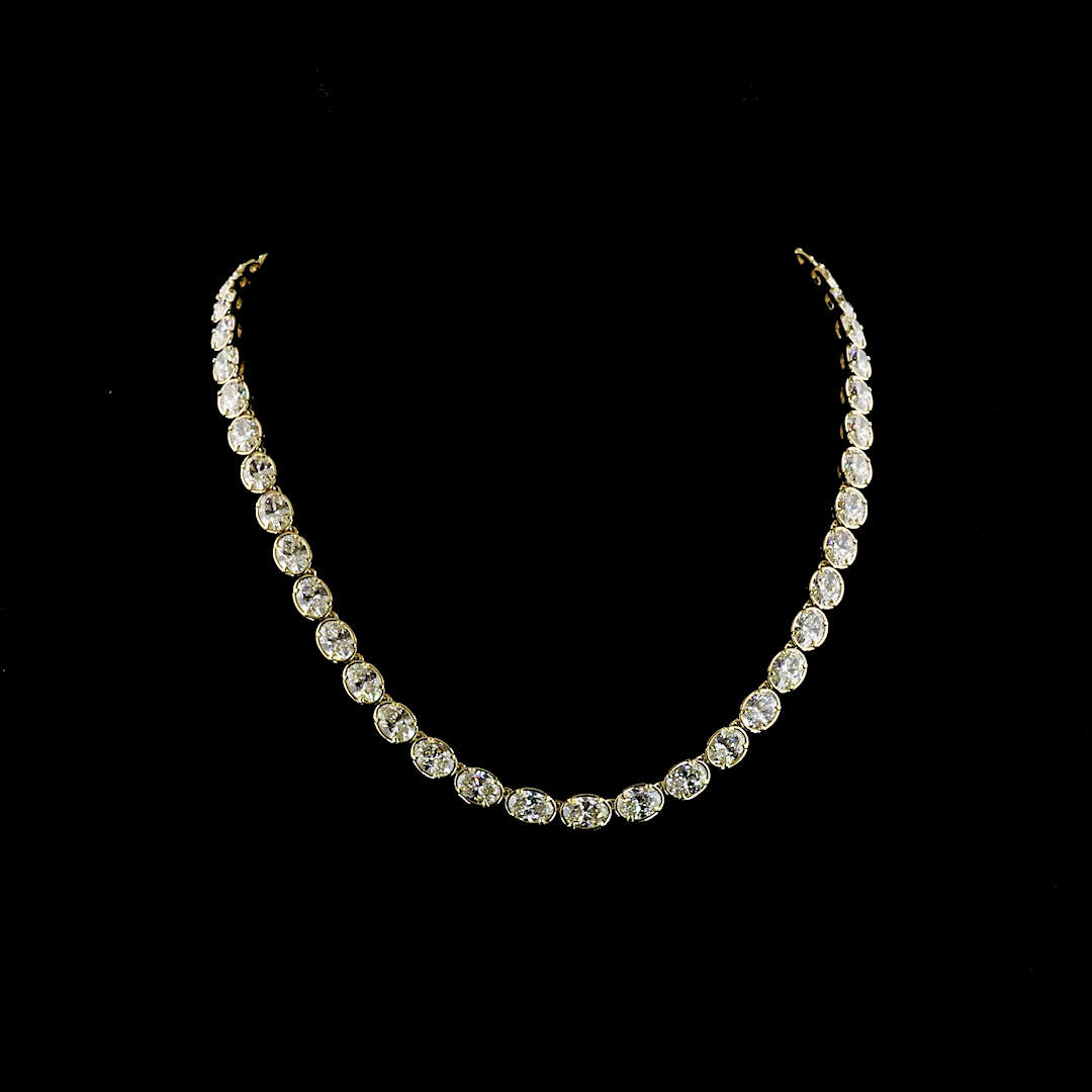 Lab-Grown 36.03 Carat Oval E-F-VS Diamond 14K Yellow Gold Tennis Necklace