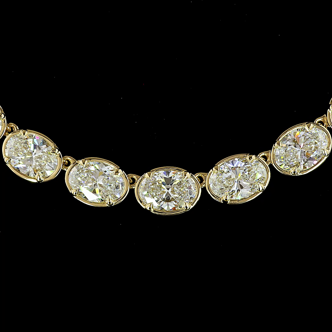 Lab-Grown 36.03 Carat Oval E-F-VS Diamond 14K Yellow Gold Tennis Necklace