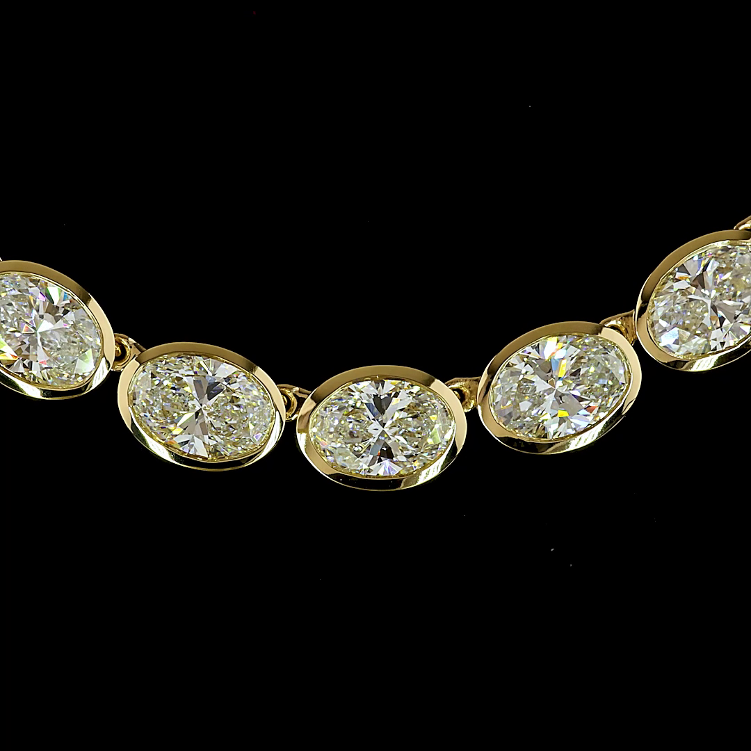 Lab-Grown 35.52 Carat Oval E-F-VS Diamond 14K Yellow Gold Tennis Necklace