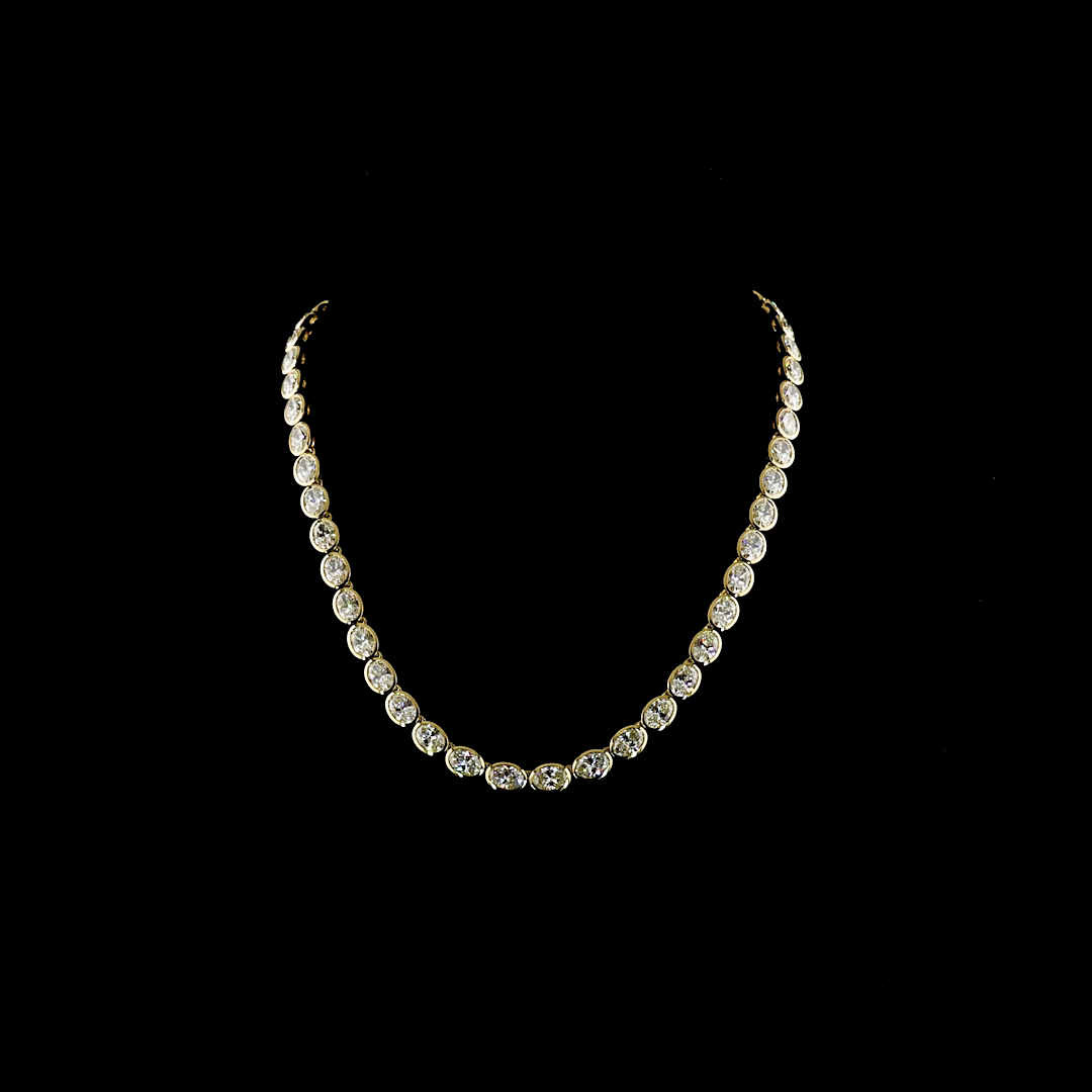 Lab-Grown 36.15 Carat Oval E-F-VS Diamond 14K Yellow Gold Tennis Necklace