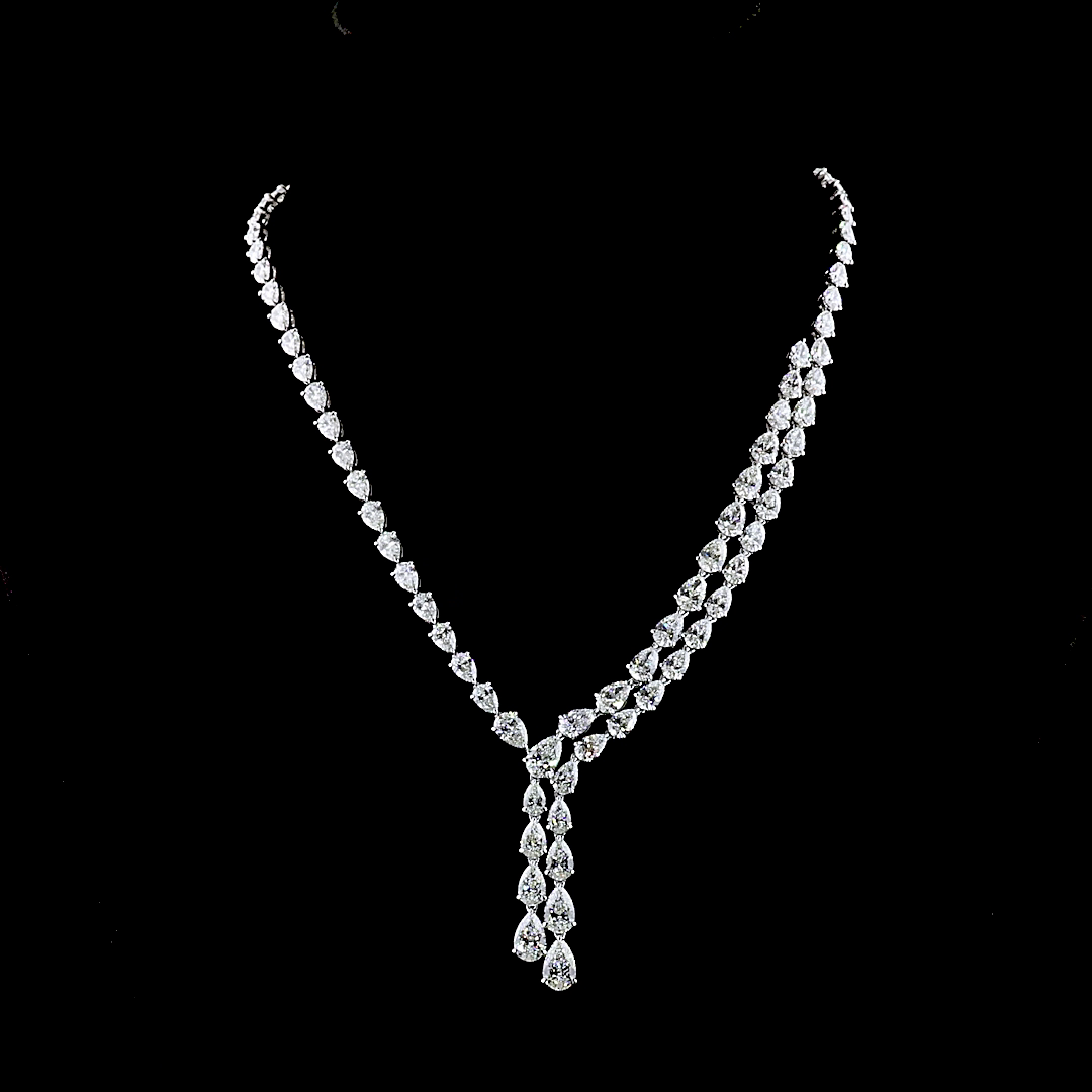 Lab-Grown 31.72 Carat Pear E-F-VS1 Diamond 14K White Gold Lariat Necklace