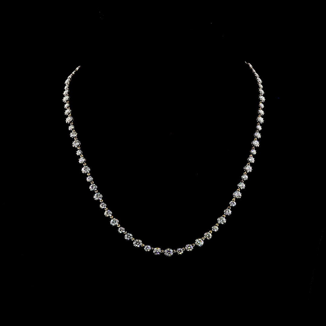 Lab-Grown 11.37 Carat Round E-F-VS1 Diamond 14K Yellow Gold Station Necklace