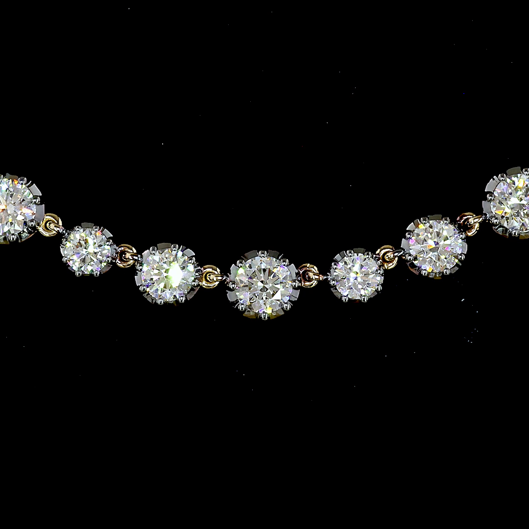 Lab-Grown 11.37 Carat Round E-F-VS1 Diamond 14K Yellow Gold Station Necklace