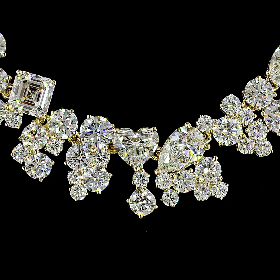 Lab-Grown 18.77 Carat MIX E-F-VS2 Diamond 14K Yellow Gold Statement Necklace