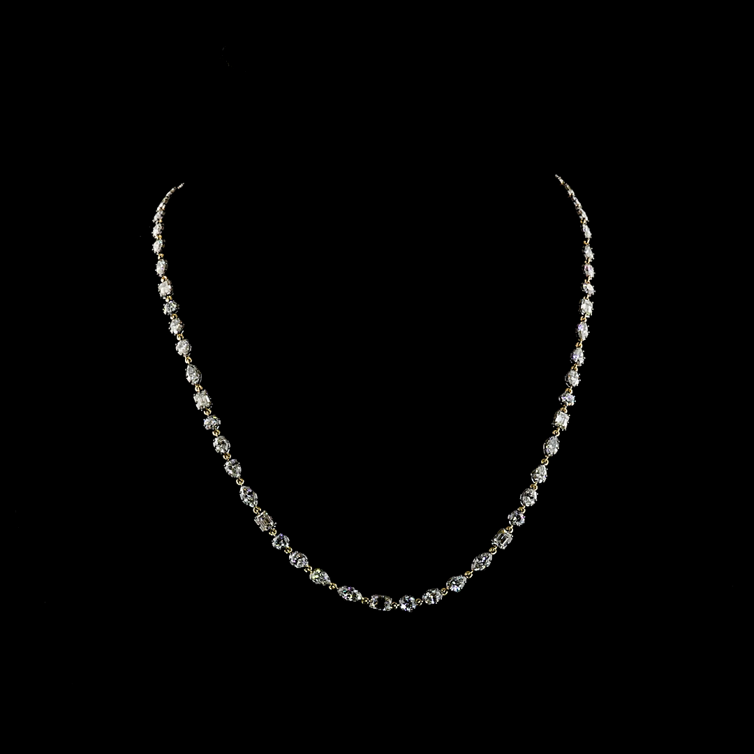 Lab-Grown 8.86 Carat MIX E-F-VS1 Diamond 14K Yellow Gold Station Necklace