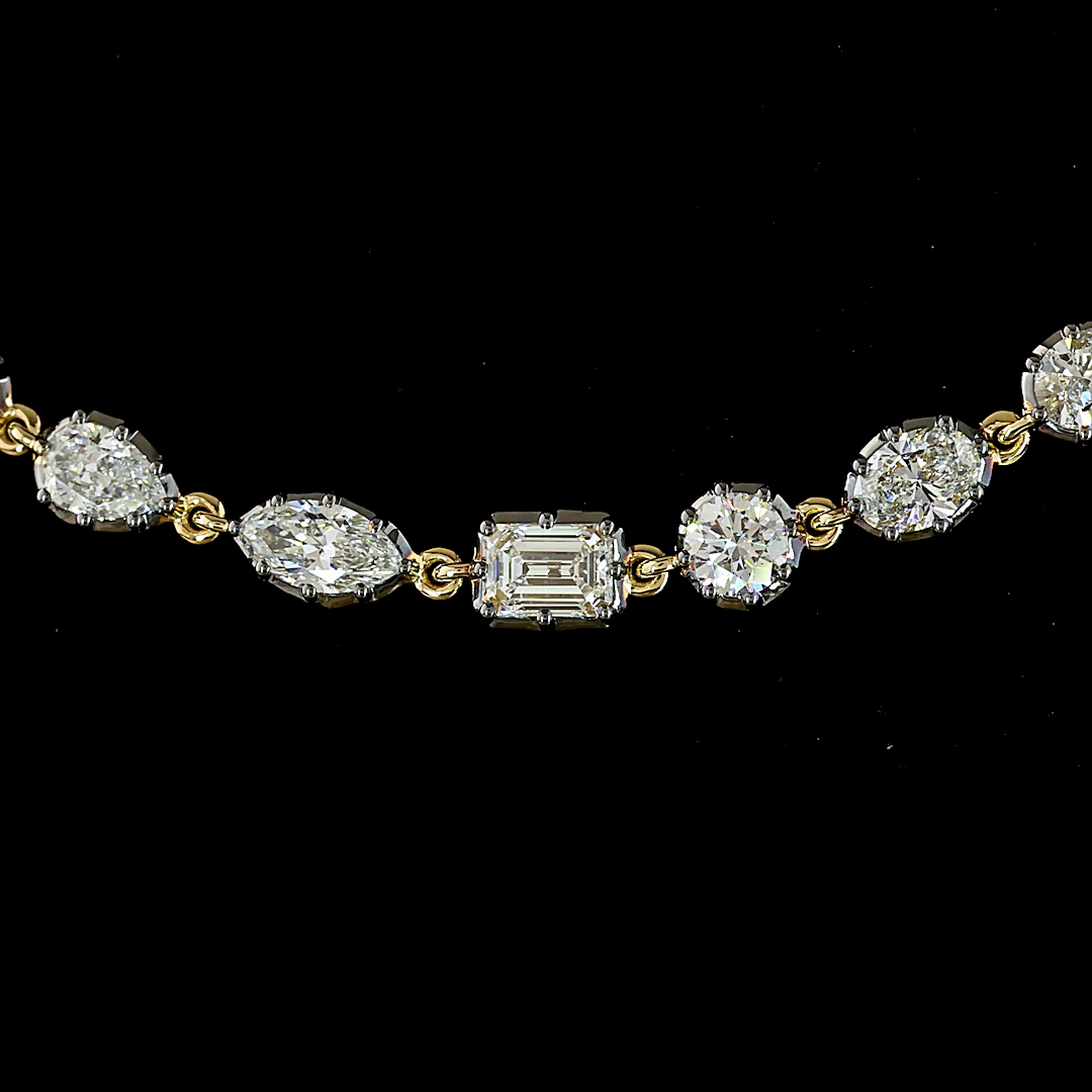 Lab-Grown 8.86 Carat MIX E-F-VS1 Diamond 14K Yellow Gold Station Necklace
