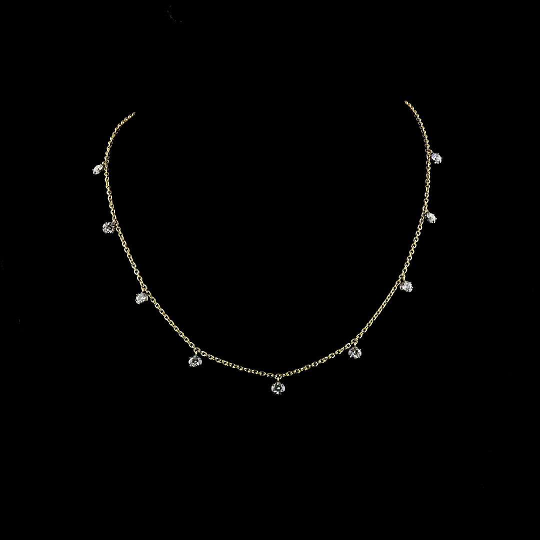 Lab-Grown 1.89 Carat Round E-F-VS1 Diamond 14K Yellow Gold Station Necklace