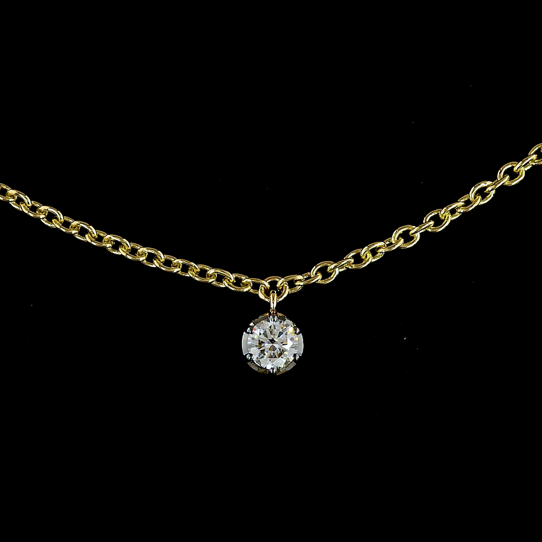 Lab-Grown 1.89 Carat Round E-F-VS1 Diamond 14K Yellow Gold Station Necklace