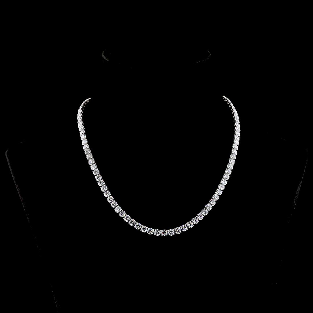 Lab-Grown 28.33 Carat Round E-F-VS1 Diamond Platinum Tennis Necklace