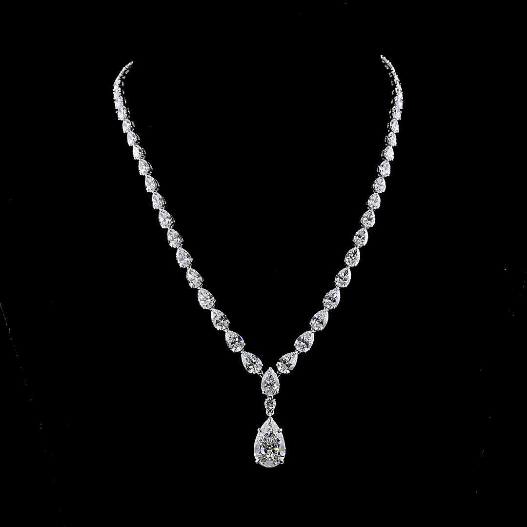 Lab-Grown 35.93 Carat Pear E-F-VVS2 Diamond 14K White Gold Lariat Necklace