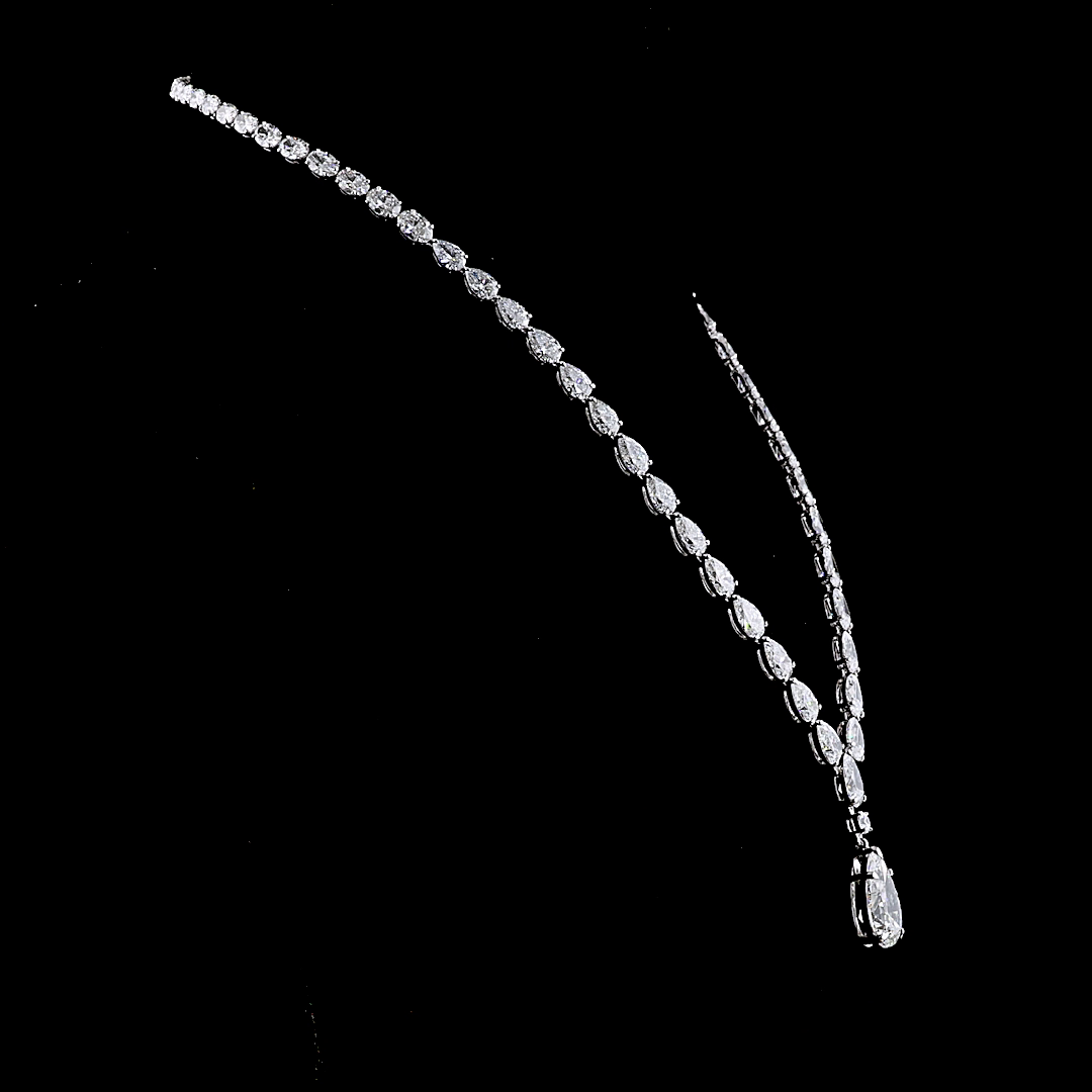 Lab-Grown 35.93 Carat Pear E-F-VVS2 Diamond 14K White Gold Lariat Necklace
