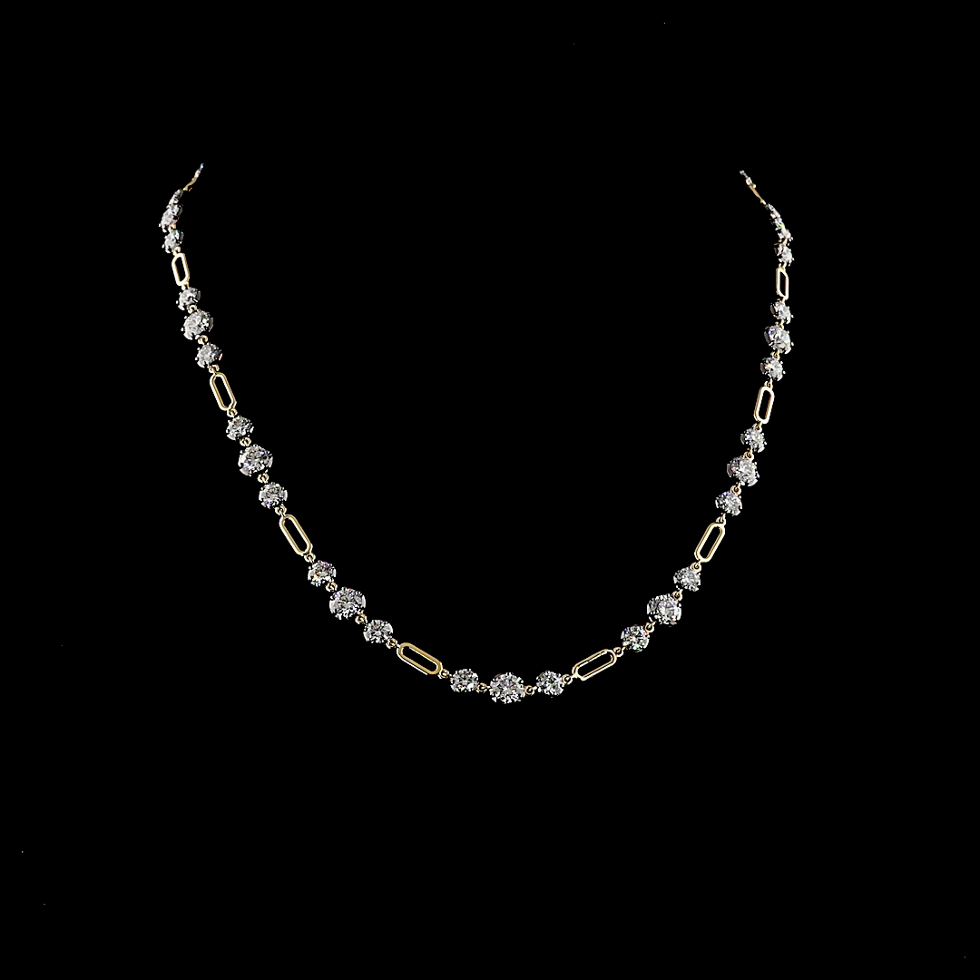 Lab-Grown 10.78 Carat Round E-F-VS1 Diamond 14K Yellow Gold Station Necklace