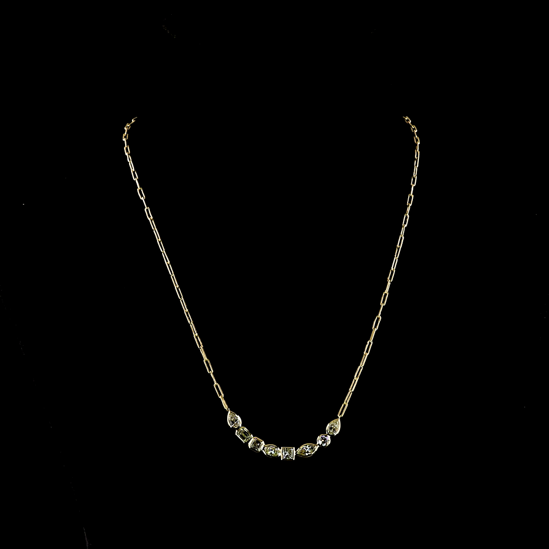 Lab-Grown 2.43 Carat MIX E-F-VS1 Diamond 14K Yellow Gold Station Necklace