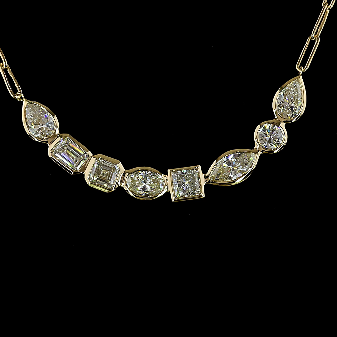 Lab-Grown 2.43 Carat MIX E-F-VS1 Diamond 14K Yellow Gold Station Necklace