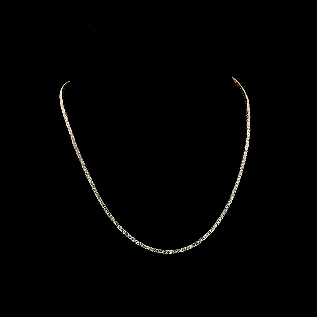 Lab-Grown 5.42 Carat Round E-F-VS1 Diamond 14K Yellow Gold Tennis Necklace
