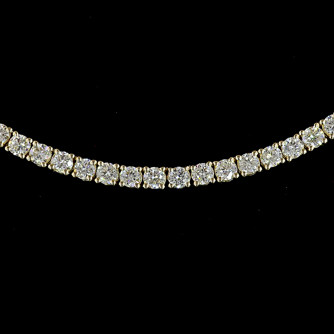 Lab-Grown 5.42 Carat Round E-F-VS1 Diamond 14K Yellow Gold Tennis Necklace