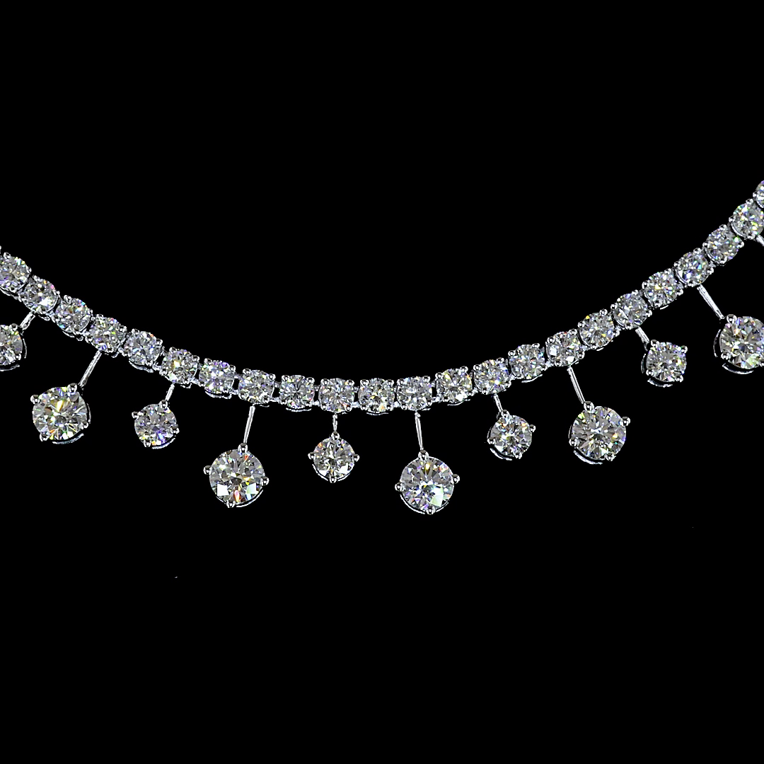 Lab-Grown 7.27 Carat Round E-F-VS1 Diamond 14K WG Station Line Tennis Necklace