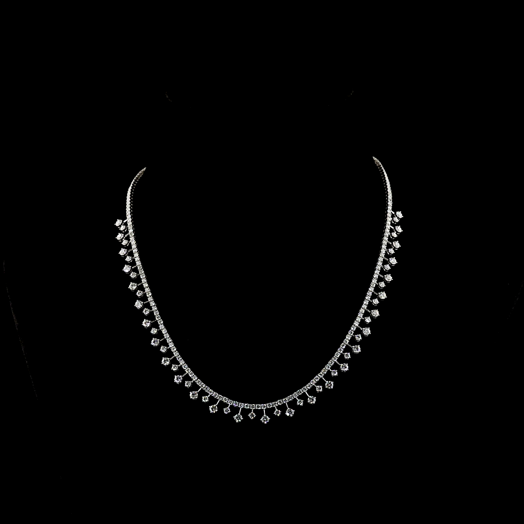 Lab-Grown 7.36 Carat Round E-F-VS1 Diamond 14K WG Station Line Tennis Necklace