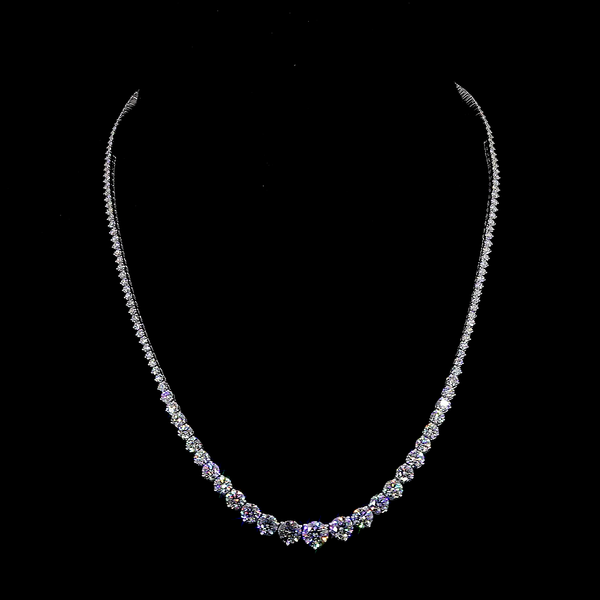 Lab-Grown 13.02 Carat Round E-VS1 Diamond 14K White Gold Riviera Necklace