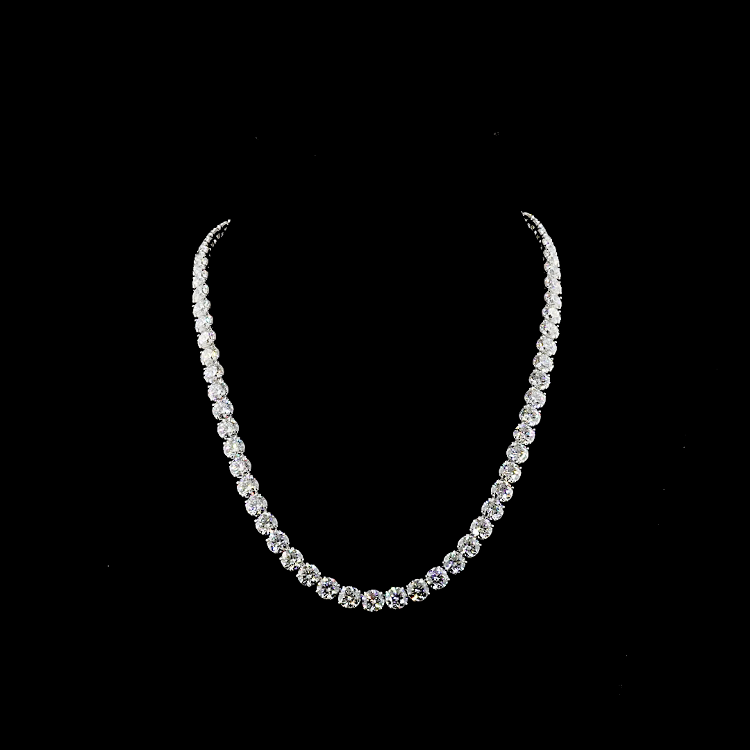 Lab-Grown 68.72 Carat Round E-VVS2 Diamond 14K White Gold Tennis Necklace
