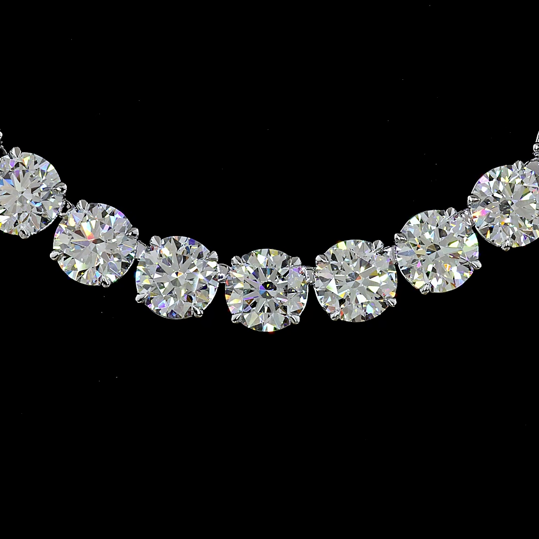 Lab-Grown 68.72 Carat Round E-VVS2 Diamond 14K White Gold Tennis Necklace