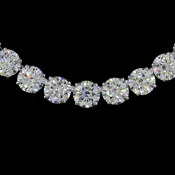 Lab-Grown 68.72 Carat Round E-VVS2 Diamond 14K White Gold Tennis Necklace