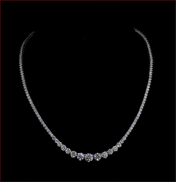 Lab-Grown 12.42 Carat Round D-VVS2 Diamond 14K White Gold Riviera Necklace