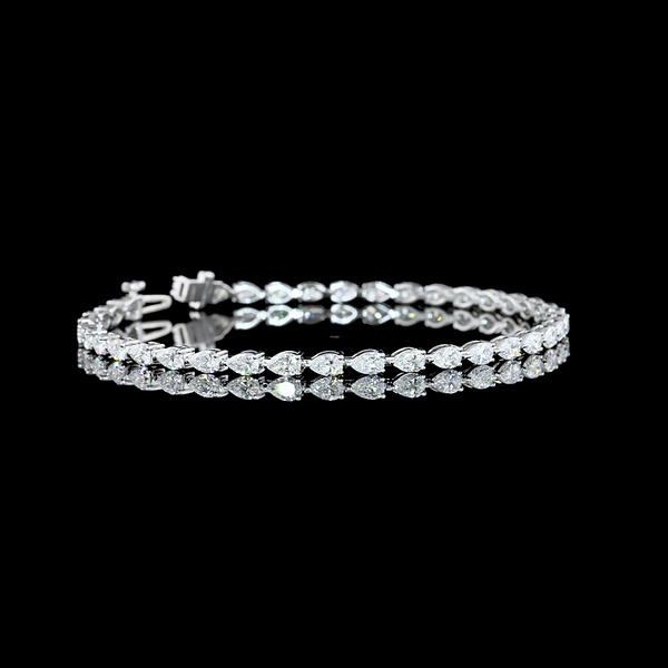 Lab-Grown 4.2 Carat Pear E-VS Diamond 14K White Gold Tennis Bracelet