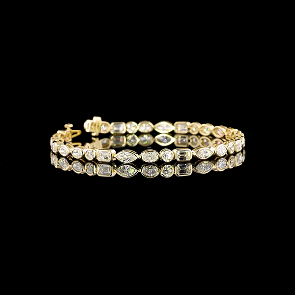 Lab-Grown 6.78 Carat MIX F-VS1 Diamond 14K Yellow Gold Tennis Bracelet
