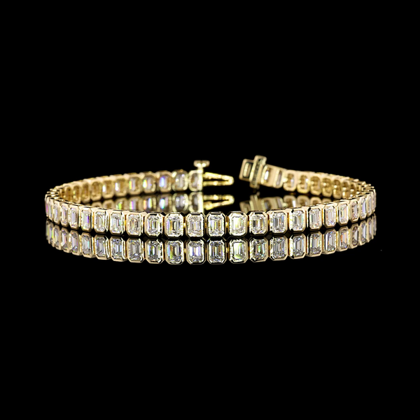 Lab-Grown 6.94 Carat Emerald E-VS Diamond 14K Yellow Gold Tennis Bracelet