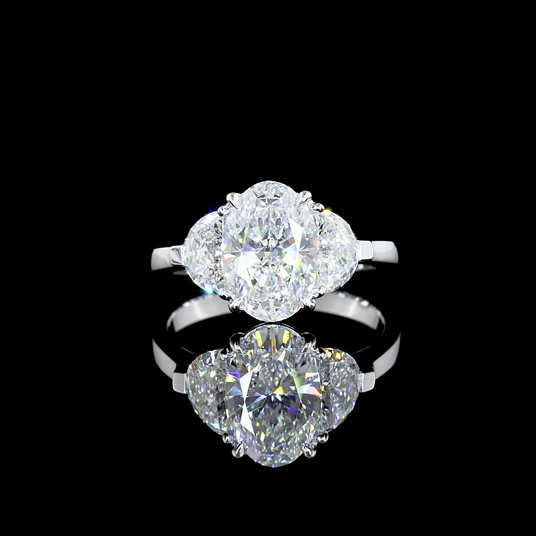 Lab-Grown 3.05 Carat Oval D-VS1 Diamond 14K White Gold 3 Stones Ring