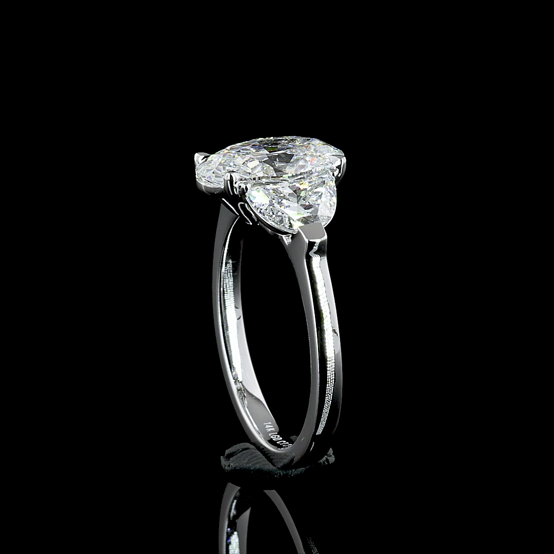 Lab-Grown 3.05 Carat Oval D-VS1 Diamond 14K White Gold 3 Stones Ring