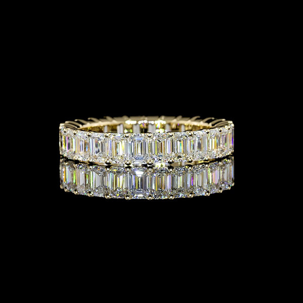 Lab-Grown 3.04 Carat Emerald D-VVS2 Diamond 14K Yellow Gold Eternity Band Eterni