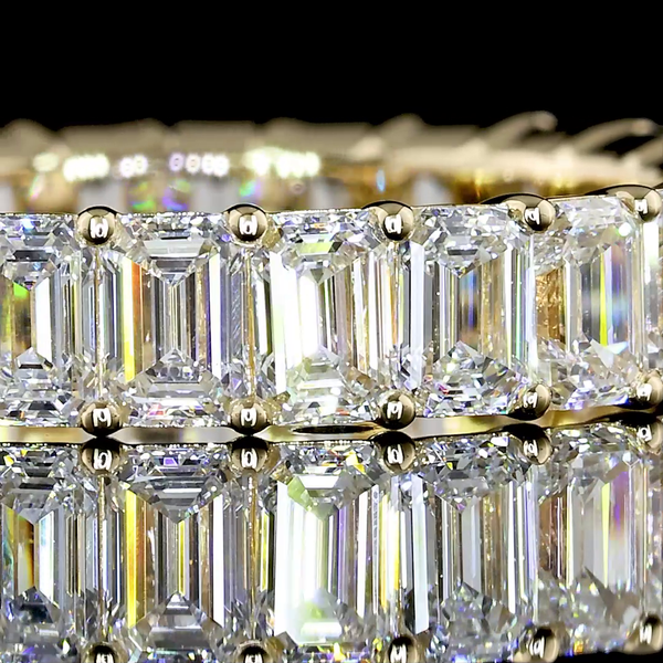 Lab-Grown 3.18 Carat Emerald F-VS1 Diamond 14K Yellow Gold Eternity Band Eternit