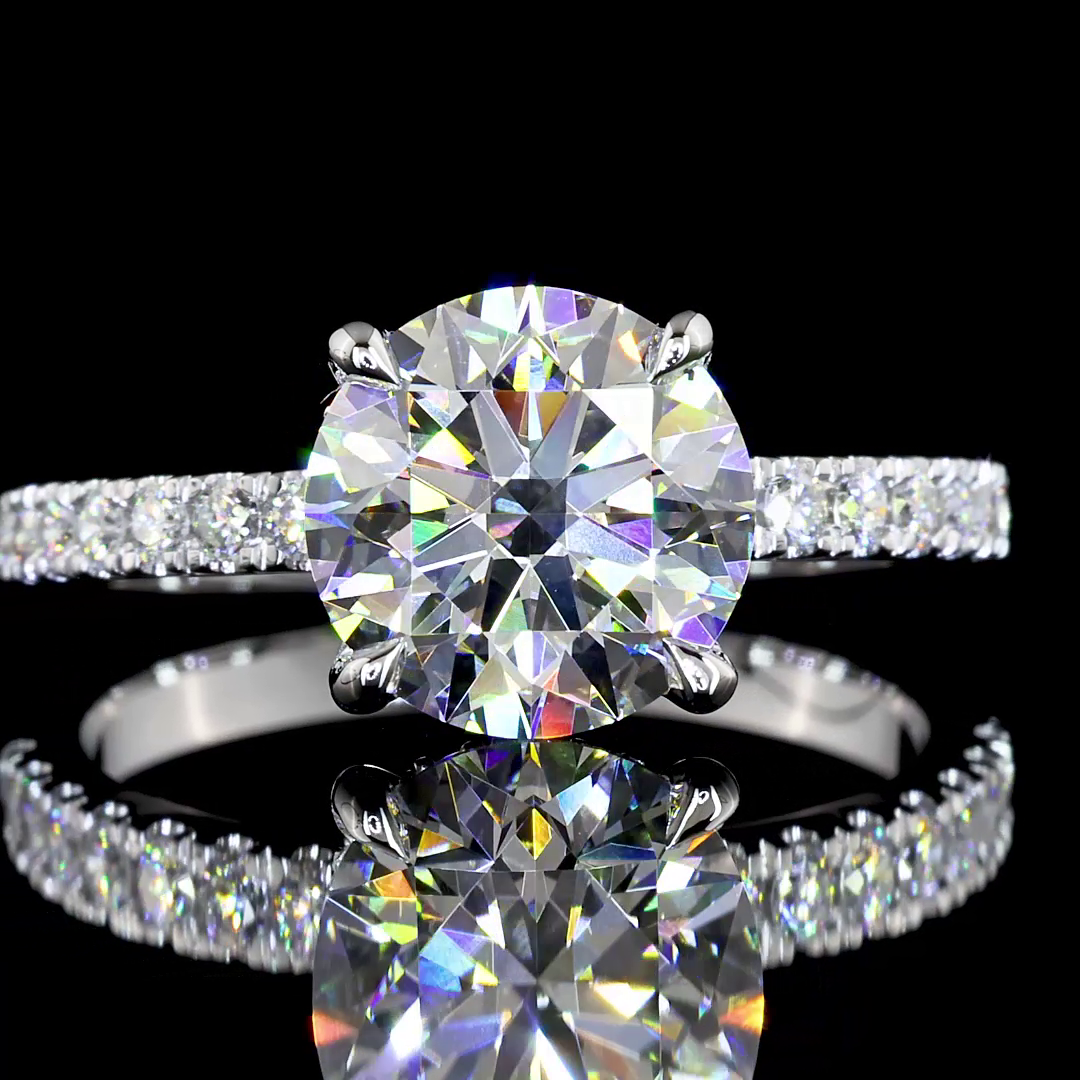 Lab-Grown 2.44 Carat Round E-F-VS1 Diamond 14K White Gold Hidden Halo Ring