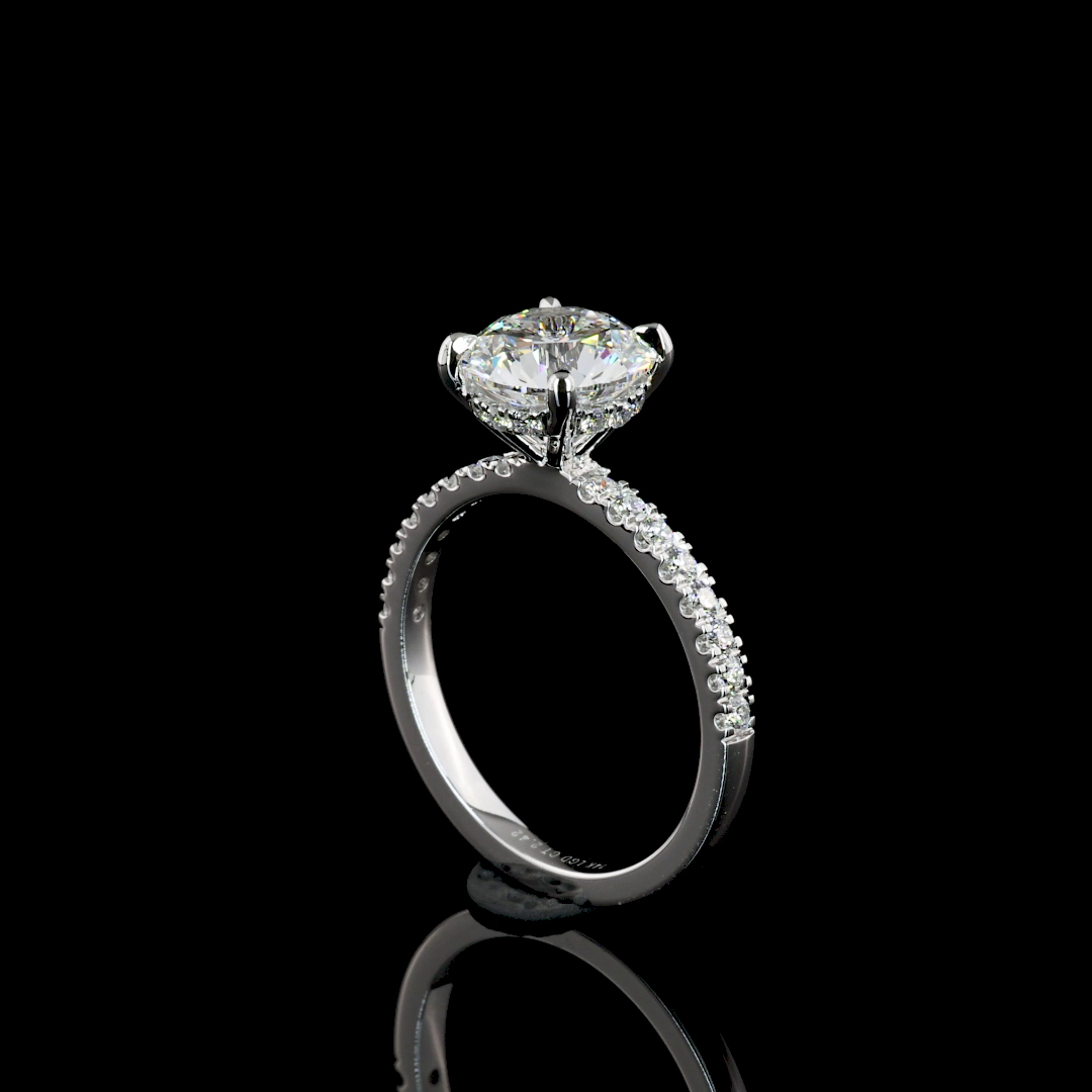 Lab-Grown 2.37 Carat Round E-F-VS1 Diamond 14K White Gold Hidden Halo Ring