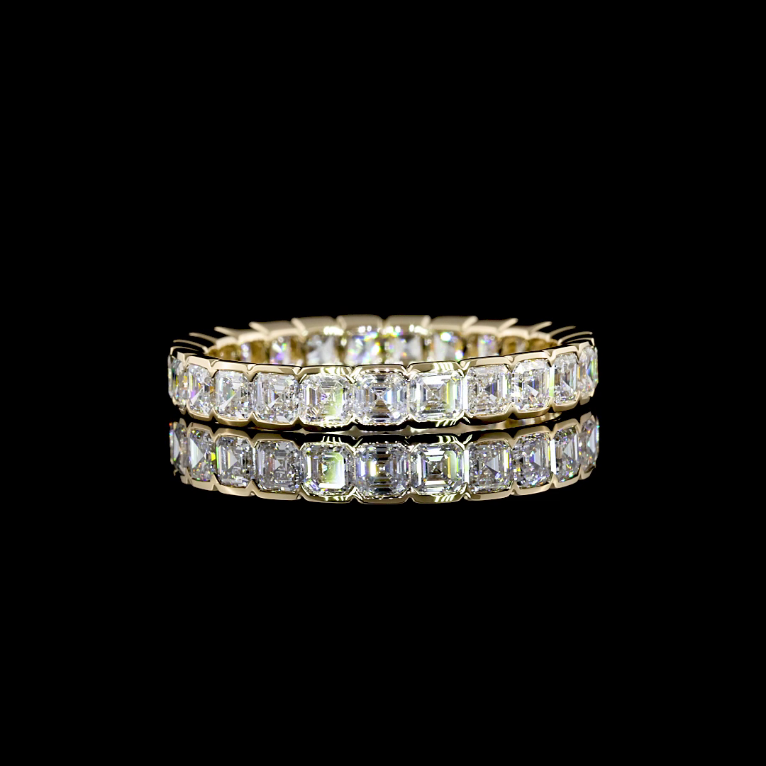 Lab-Grown 1.98 Carat Asscher E-VS1 Diamond 14K Yellow Gold Eternity Band