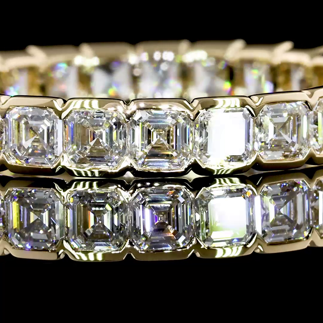 Lab-Grown 1.98 Carat Asscher E-VS1 Diamond 14K Yellow Gold Eternity Band