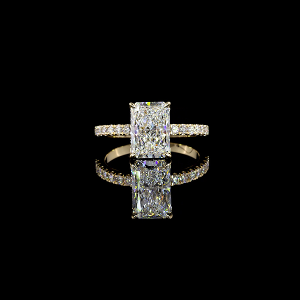 Lab-Grown 2.37 Carat Radiant E-VS1 Diamond 14K Yellow Gold Hidden Halo Ring