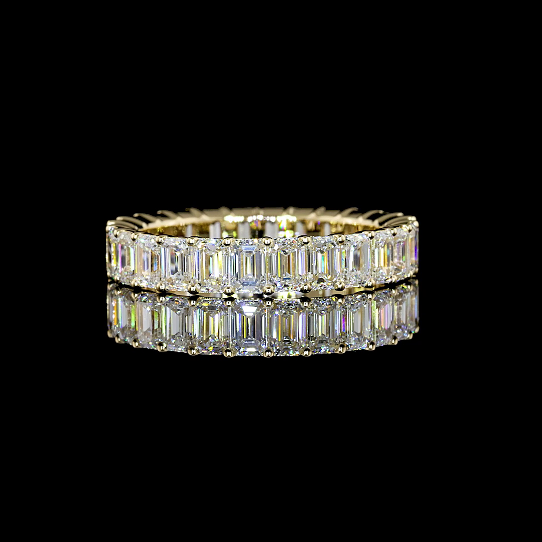 Lab-Grown 3.11 Carat Emerald E-VS Diamond 14K Yellow Gold Eternity Band Eternity